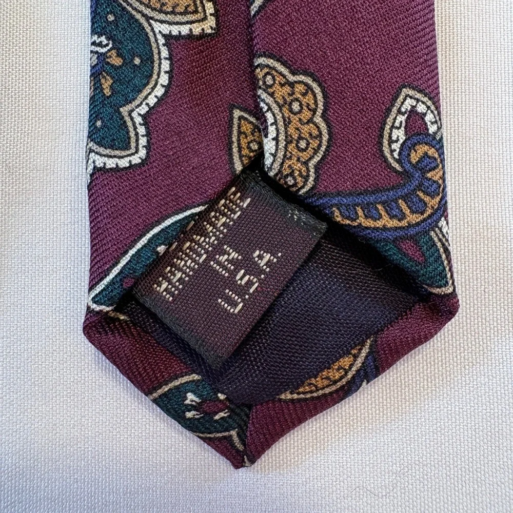 G.J.Chan Nordstrom Bold Burgandy Navy Paisley USA Made 58